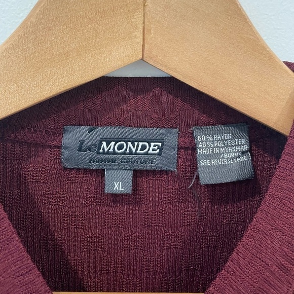 LeMonde Men’s Maroon Red Short Sleeve Shirt - Picture 4 of 4